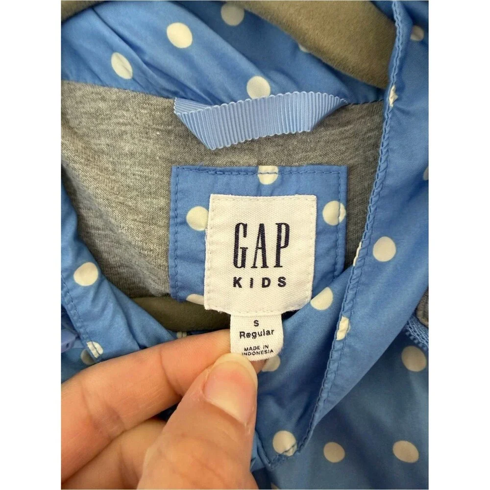 GAP Light Blue Polka Dot Hooded Rain Jacket size small (6/7)